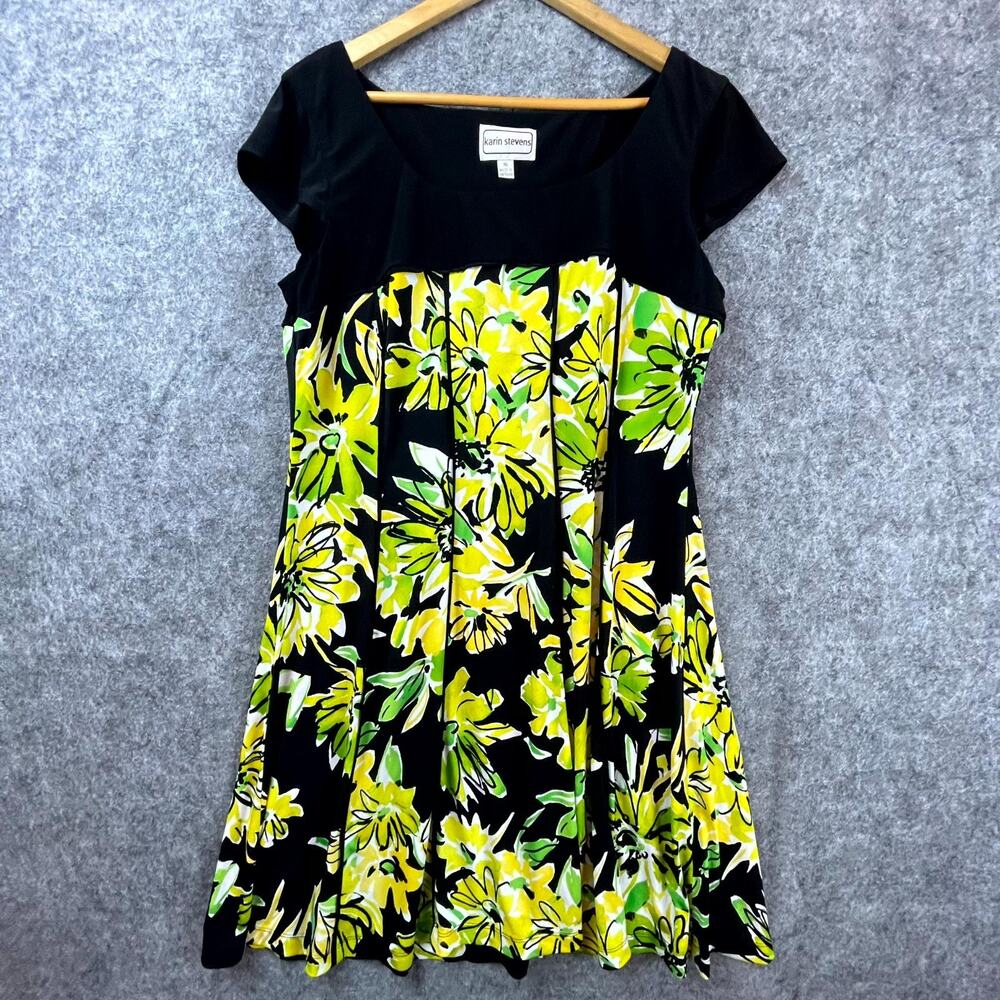 Karin Stevens Mini Dress 16 Multi Floral Stretch Babydoll Bright Retro Vibe